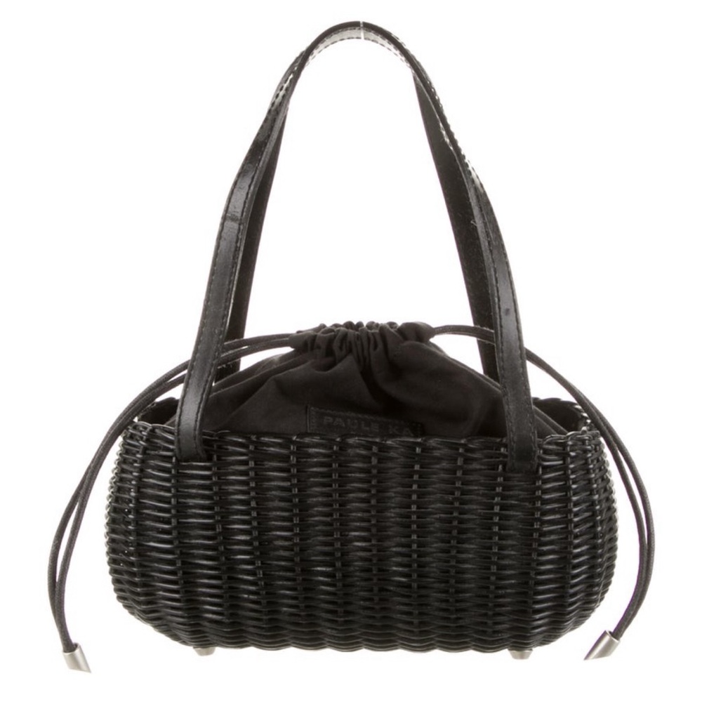 Paule Ka black wicker handle basket bag. French woven bag.